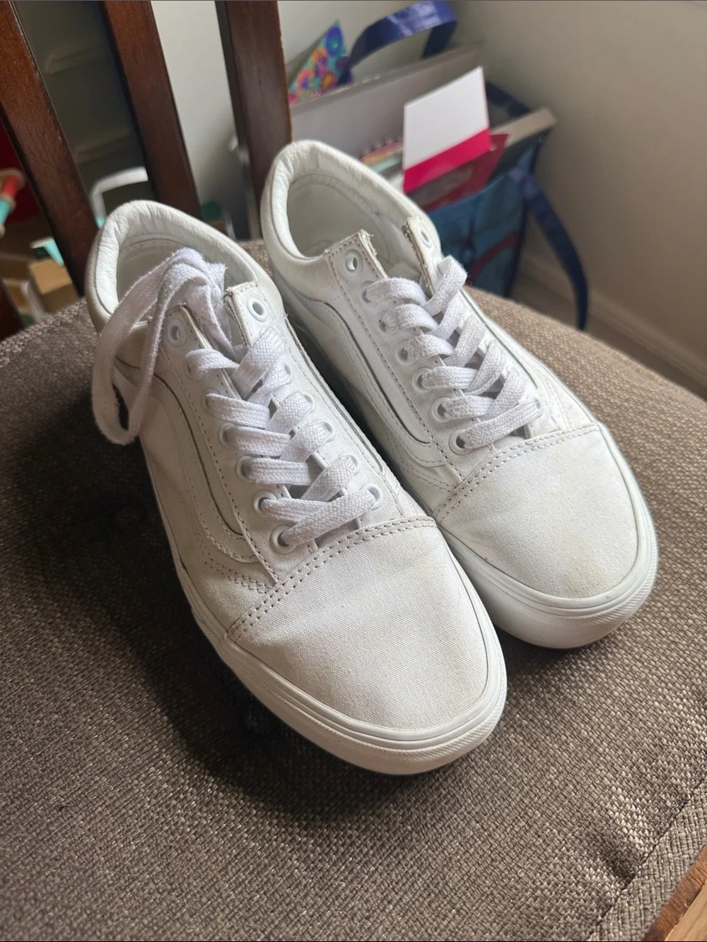 Classic White Vans with platform